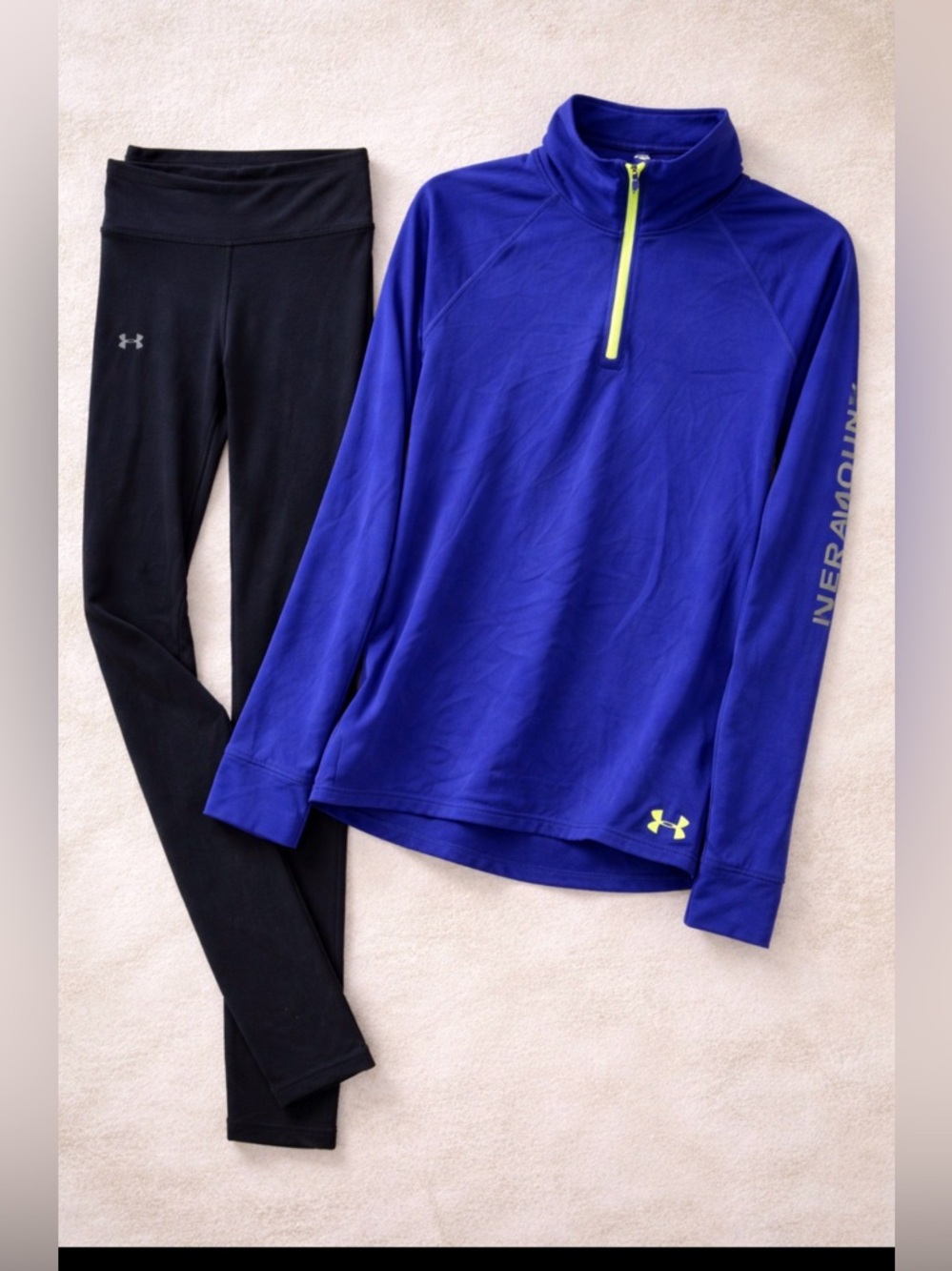 Under Armour Athleisure Set • Purple Quarter Zip XL + Black Leggings L
